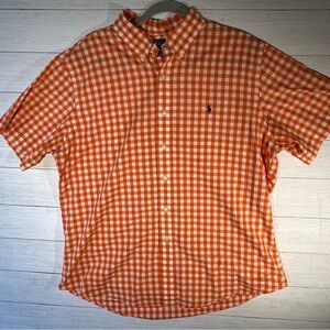 Ralph Lauren XL button down collar short sleeve shirt orange white gingham check